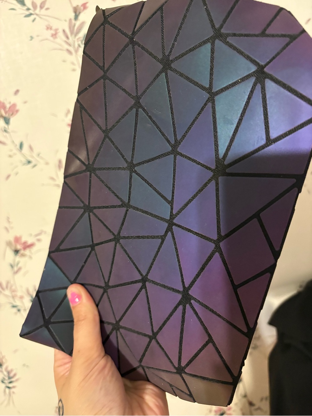 Geometric Iridescent Purple-Blue Clutch